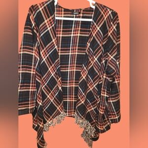 Torrid Plaid Fringed Kimono 3X NWOT